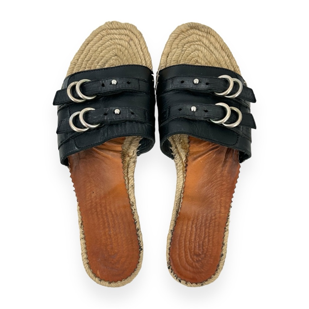 Rag & Bone Black “Jules” Leather Buckle Detail Flat Slide Espadrille Sandals sz8